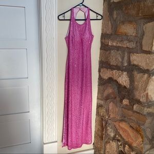Scala silk sequined open back long dress